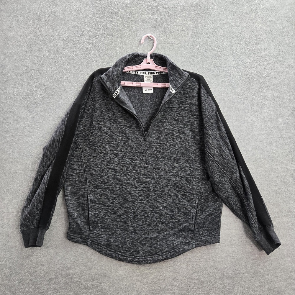 PINK Victoria's Secret Women Sweatshirt M Heather Gray 12 Zip Pullover